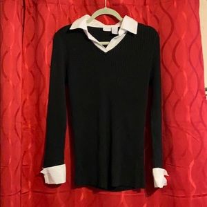 Black Sweater W/ White Collar & Cuffs